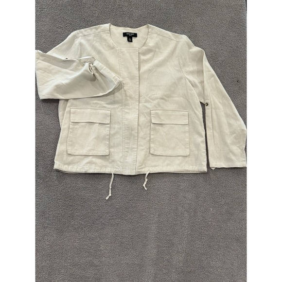 Nine West Jackets & Blazers - Nine West Jeans Jacket Women's Large Beige Linen Blend Utility Zip Front Drawstr